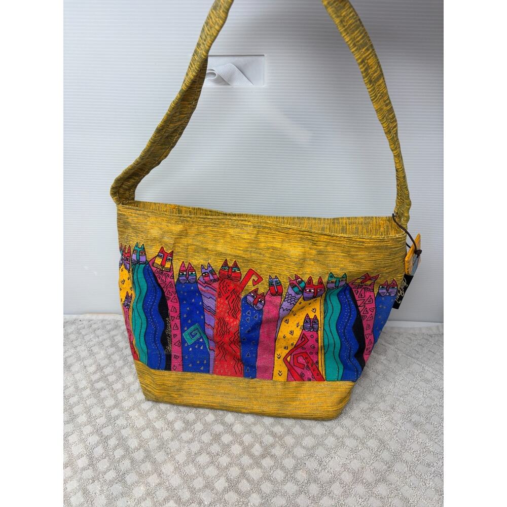 LAUREL BURCH Vintage Tapestry All Cats Shoulder Bag Purse Colorful Arty Cat Lady